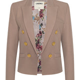 Brown blazer with floral lining on a white background