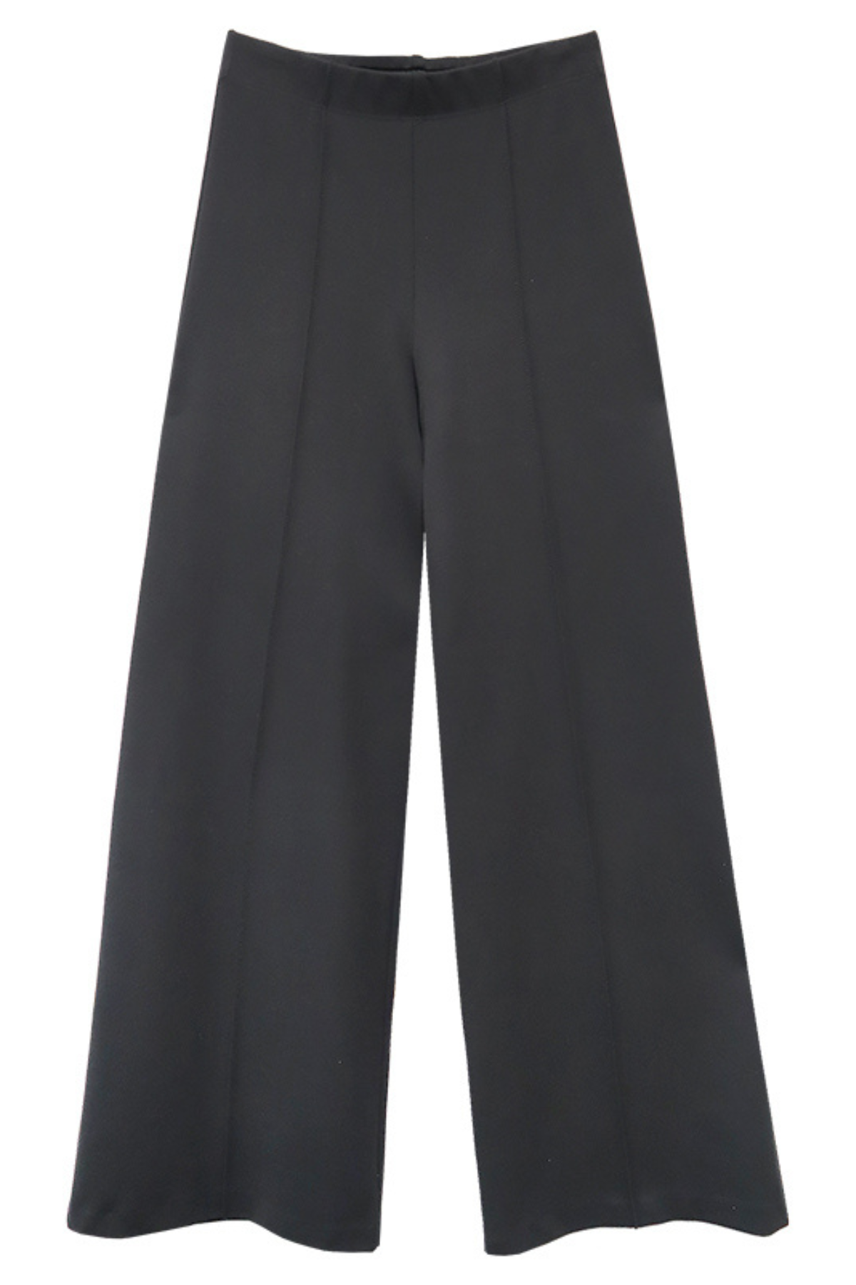 Black wide-leg denim jeans shown flat against a plain white background.