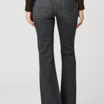 Women's Malibu Mist wash high-rise flare jeans featuring a 32-inch inseam and full-length silhouette.
