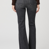 Women's Malibu Mist wash high-rise flare jeans featuring a 32-inch inseam and full-length silhouette.