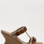 side view stone and raffia womens wedge shoe 