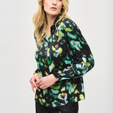 Satin Abstract Print Button-Down Blouse