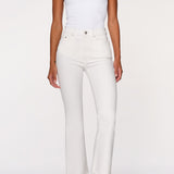 woman in white denim on a white background 