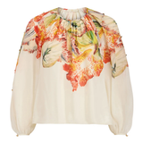 printed long sleeve blouse one white background 
