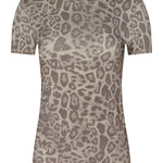 Short-sleeve crewneck top with patch-style leopard print