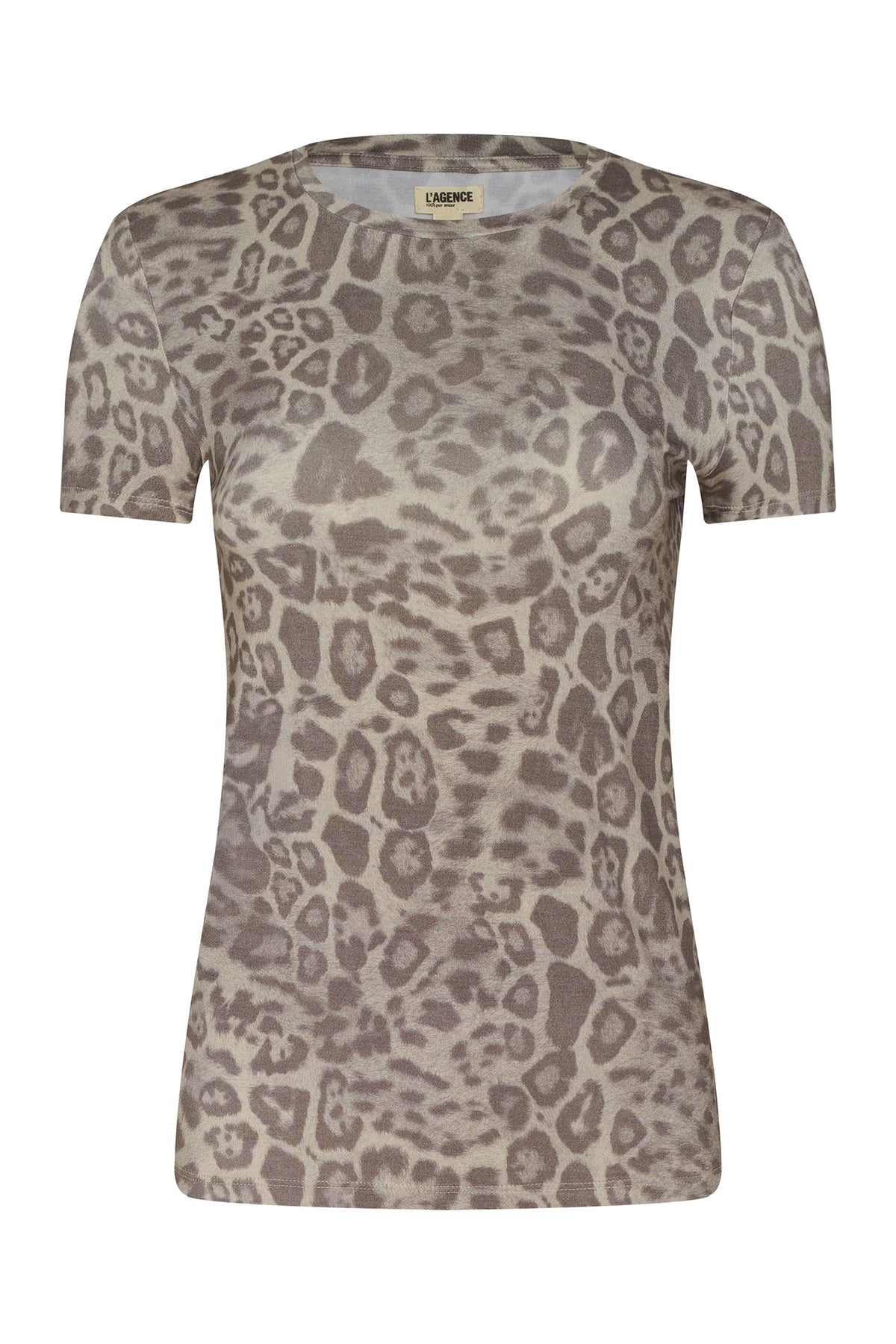 Short-sleeve crewneck top with patch-style leopard print