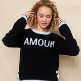 Amour Intarsia Sweater with Button Side Slits