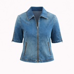 Blue denim jacket on a white background