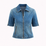 Blue denim jacket on a white background