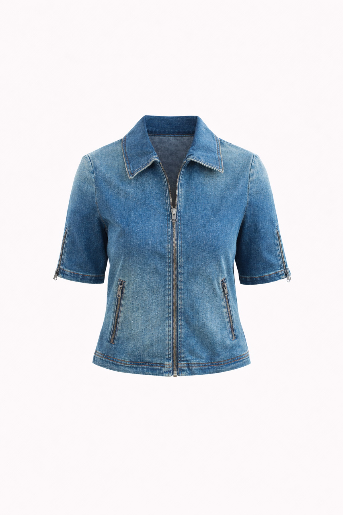 Blue denim jacket on a white background