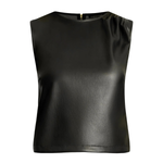 A black sleeveless top with a smooth, leather-like texture, photographed against a plain white background.
