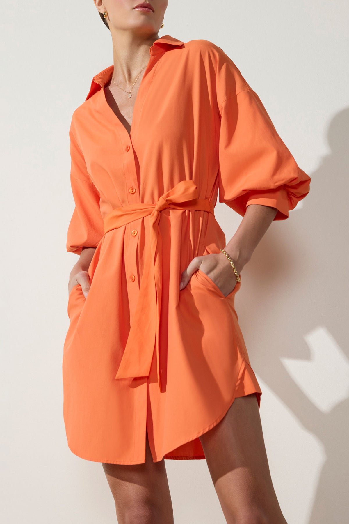 Kate Belted Dress- Tangerine