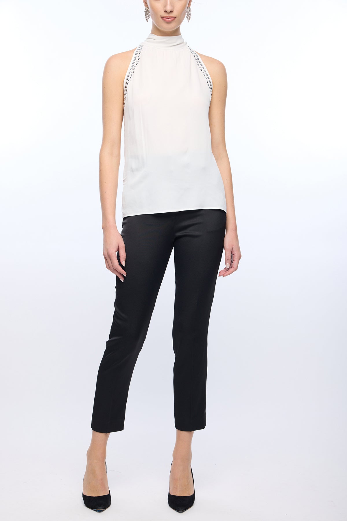 Ivory halter blouse with studded neckline detail
