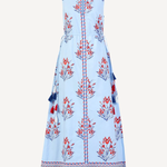 blue and red printed dress on white background