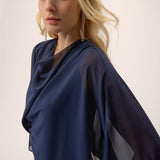 Silky Knit Wide Leg Jumpsuit with Chiffon Overlay