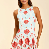printed happy hour mini dress front view