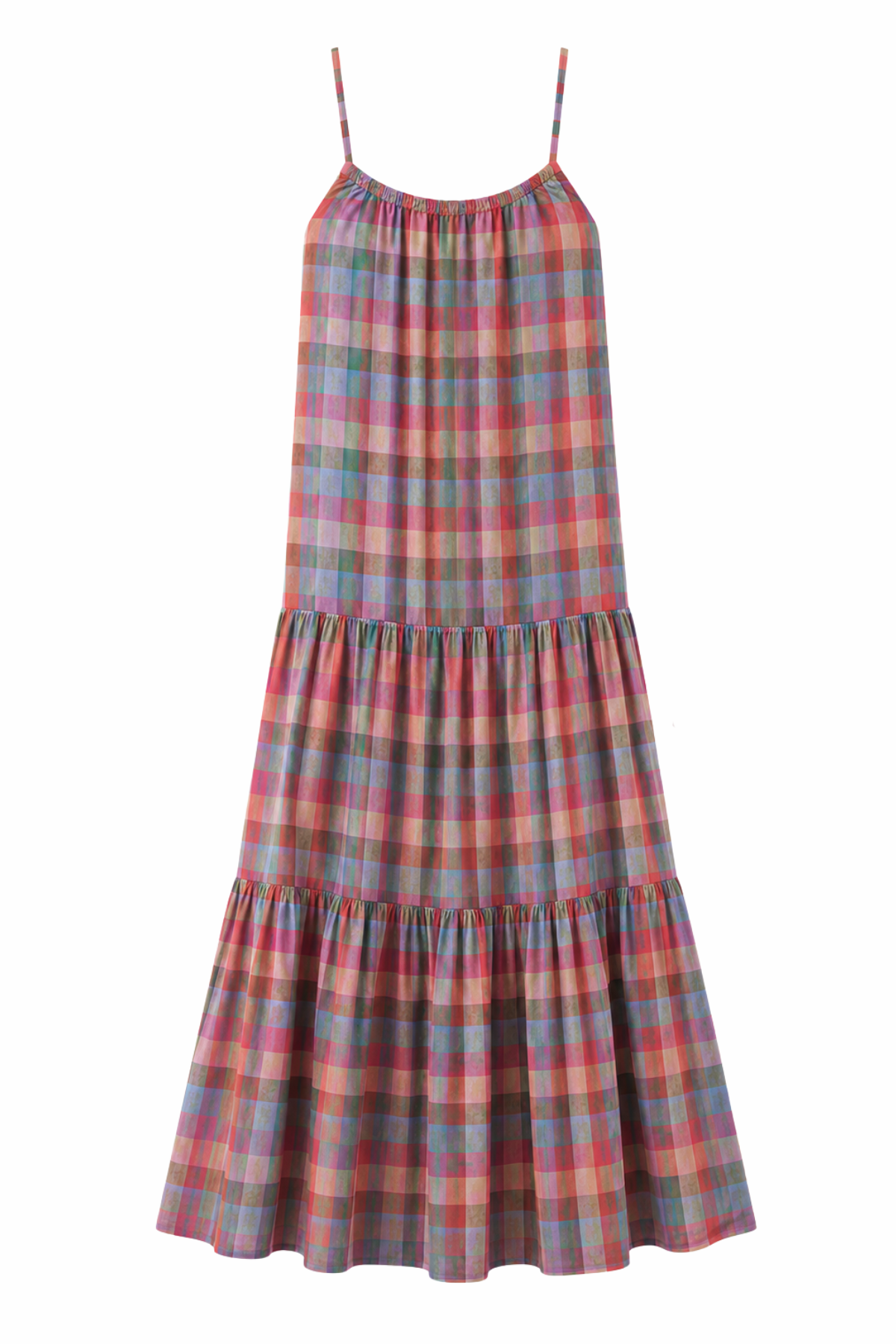 Plaid dress with thin straps on a white background