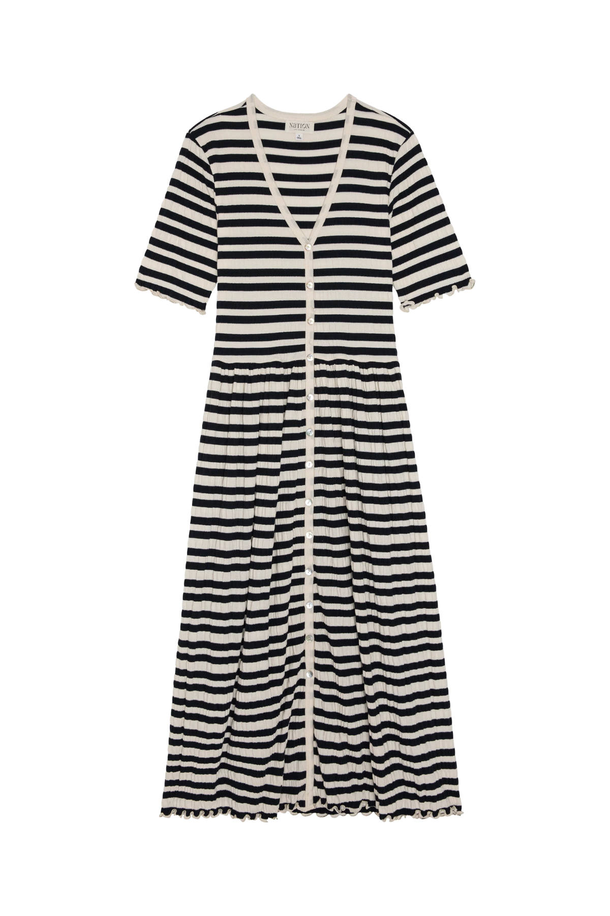 Black and white striped dress on a white background