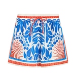 Skirt with blue and orange floral pattern on a white background