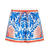 Skirt with blue and orange floral pattern on a white background