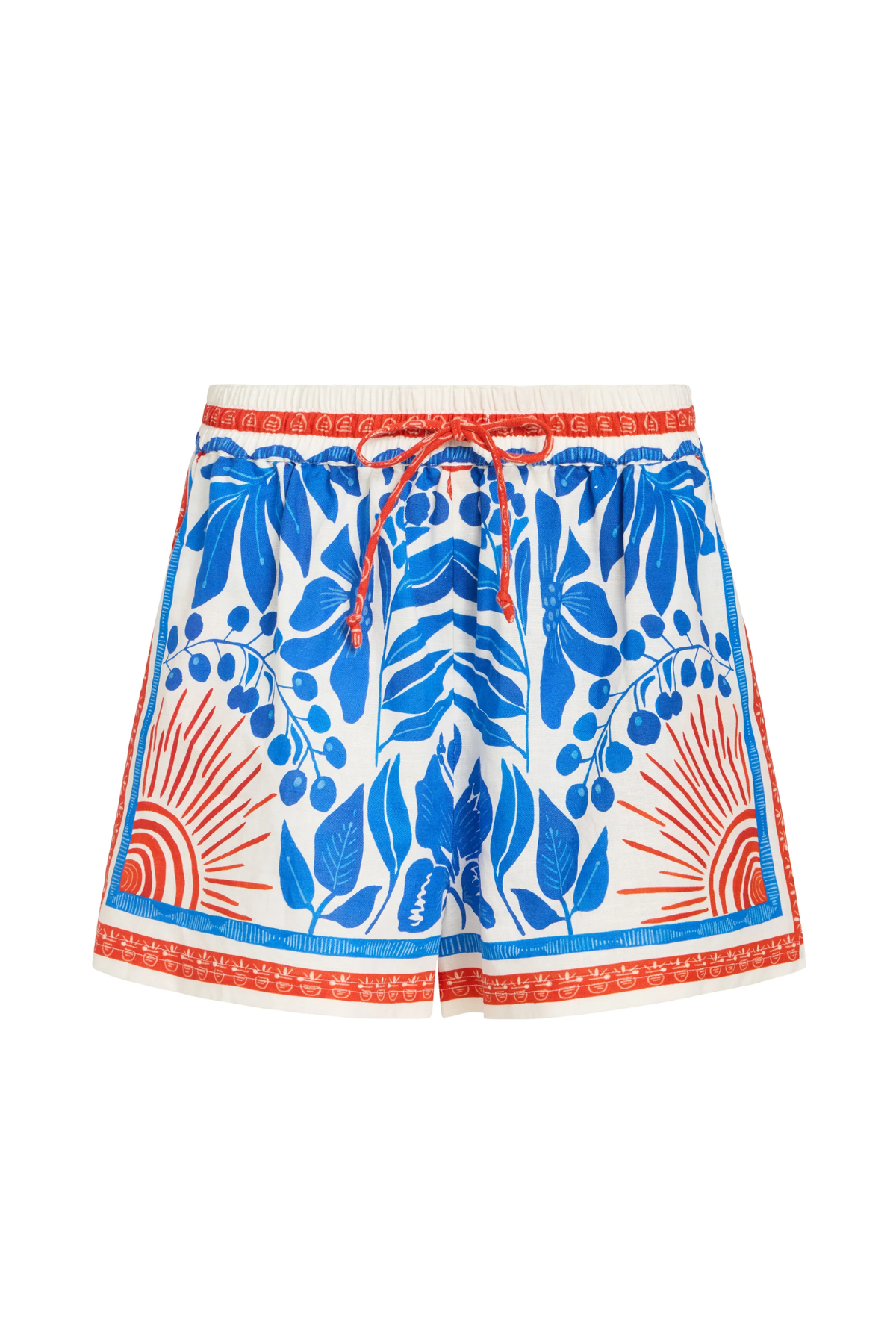 Skirt with blue and orange floral pattern on a white background
