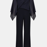 Silky Knit Wide Leg Jumpsuit with Chiffon Overlay