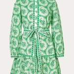 printed green mini dress on white background 