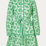 printed green mini dress on white background 
