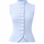 Light blue sleeveless top with ruffled details on a white background