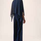 Silky Knit Wide Leg Jumpsuit with Chiffon Overlay