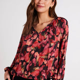 Shirred Raglan Tie Front Blouse