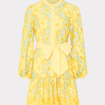 yellow lace long sleeve dress on white background 