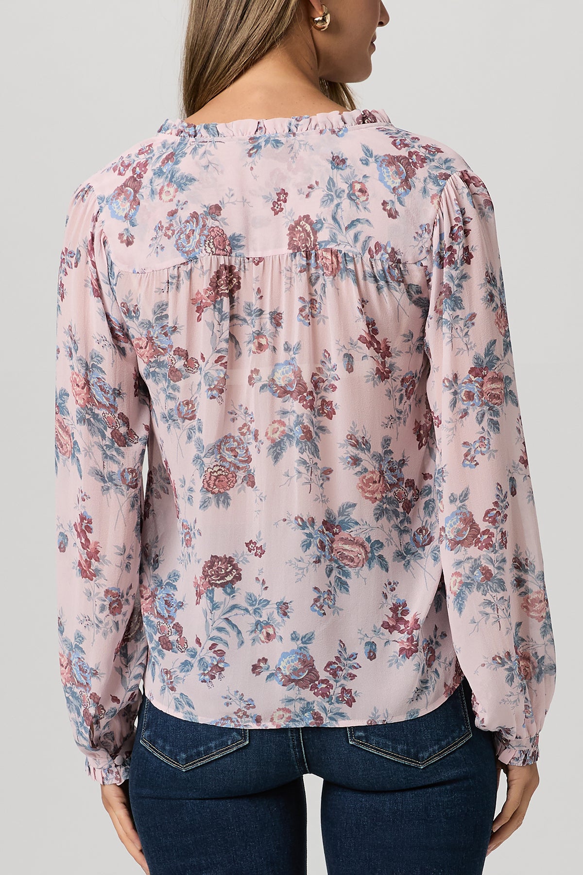 Silk floral blouse with long sleeves