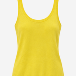 A bright yellow ribbed knit tank top with a scoop neckline, displayed on a clean white background.
