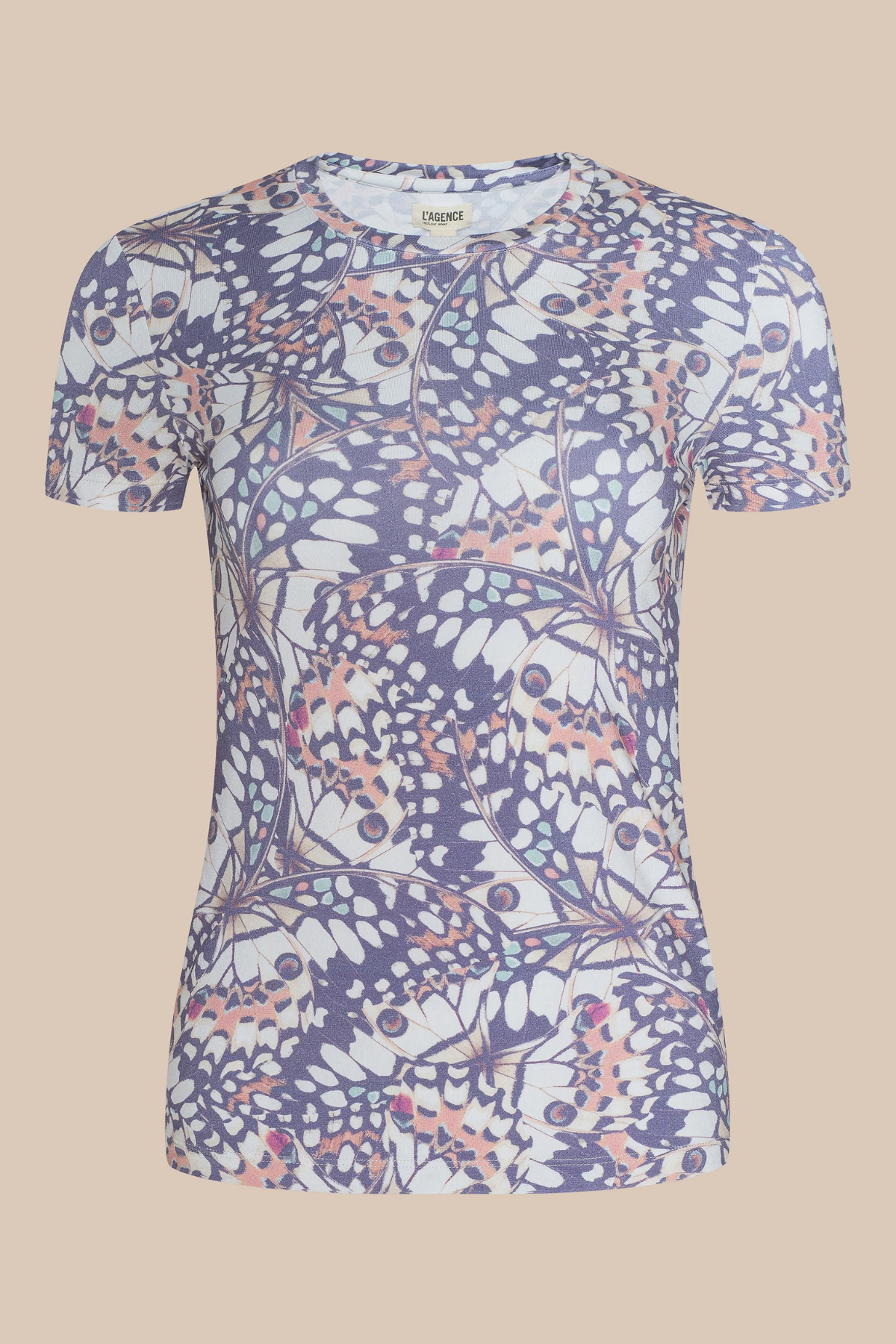 Short-sleeve shirt with a floral pattern on a beige background