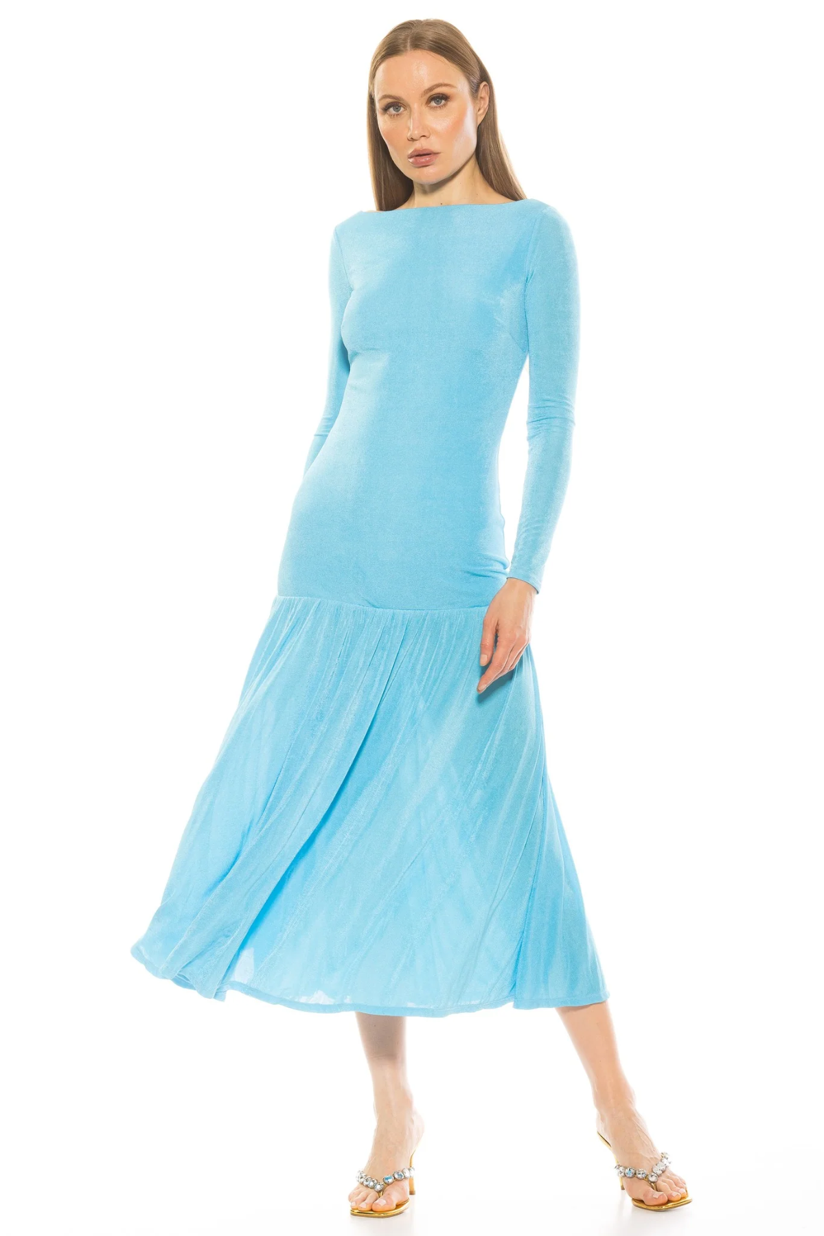 Long Sleeve Drop Waist Shirred Dress French Cuff Boutique Long Sleeve Drop Waist Shirred Dress French Cuff Boutique