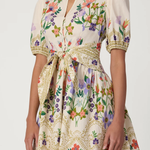 Floral dress with a belt on a white background