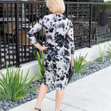 Mock Neck Long Sleeve Floral Print Midi Dress