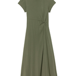 Green dress with a knot detail on a white background