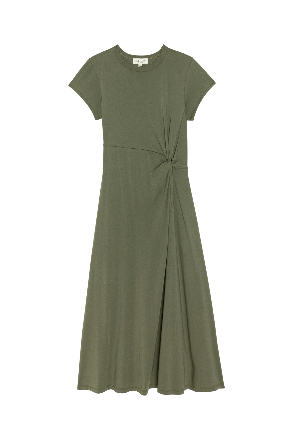Green dress with a knot detail on a white background