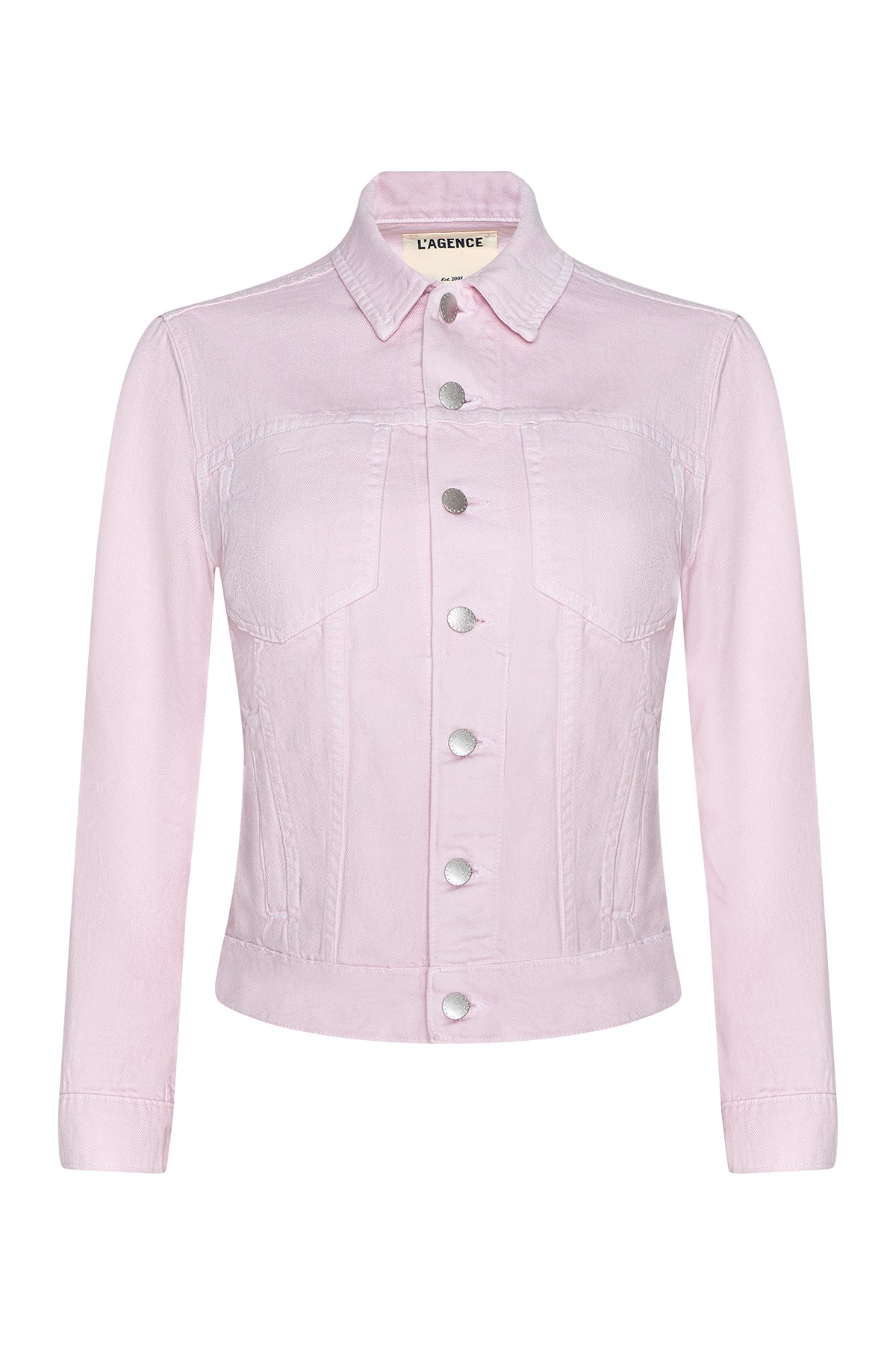 Light pink denim jacket on a white background