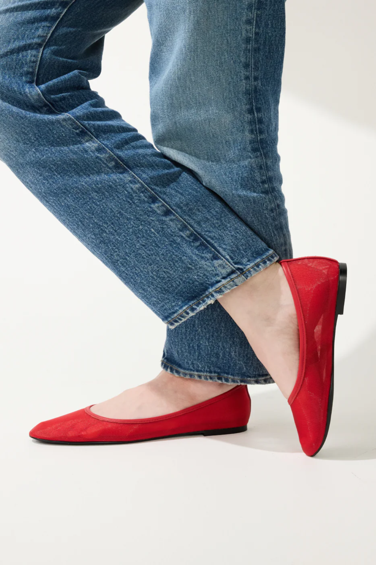 red mesh flat on woman on white background 