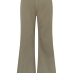 A pair of high-waisted, wide-leg pants in a muted sage green color, shown against a plain white background.