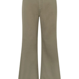 A pair of high-waisted, wide-leg pants in a muted sage green color, shown against a plain white background.
