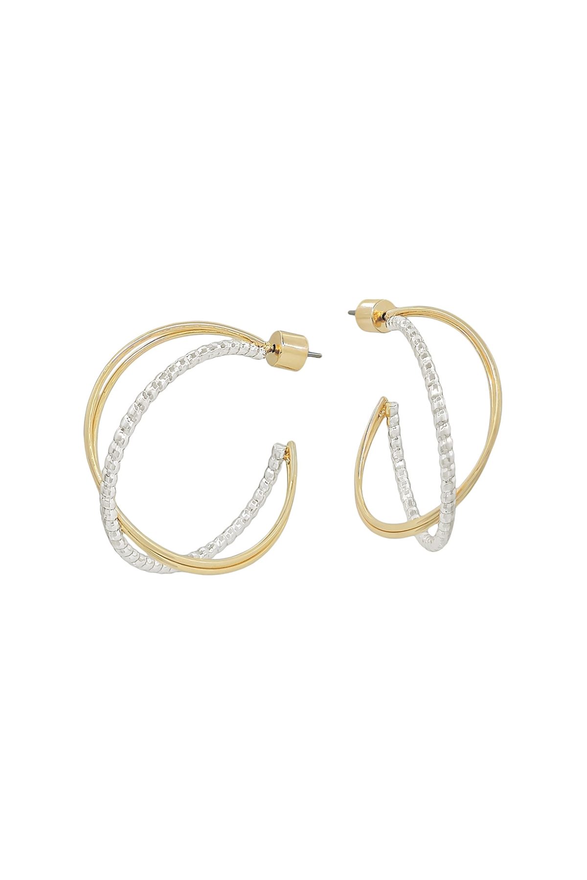 Gold and silver hoop earrings on a white background