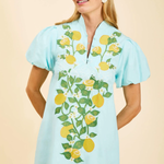 Elliana Mini Dress blue with lemons front view