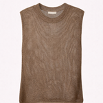 Brown knitted sleeveless sweater on a white background