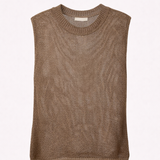 Brown knitted sleeveless sweater on a white background