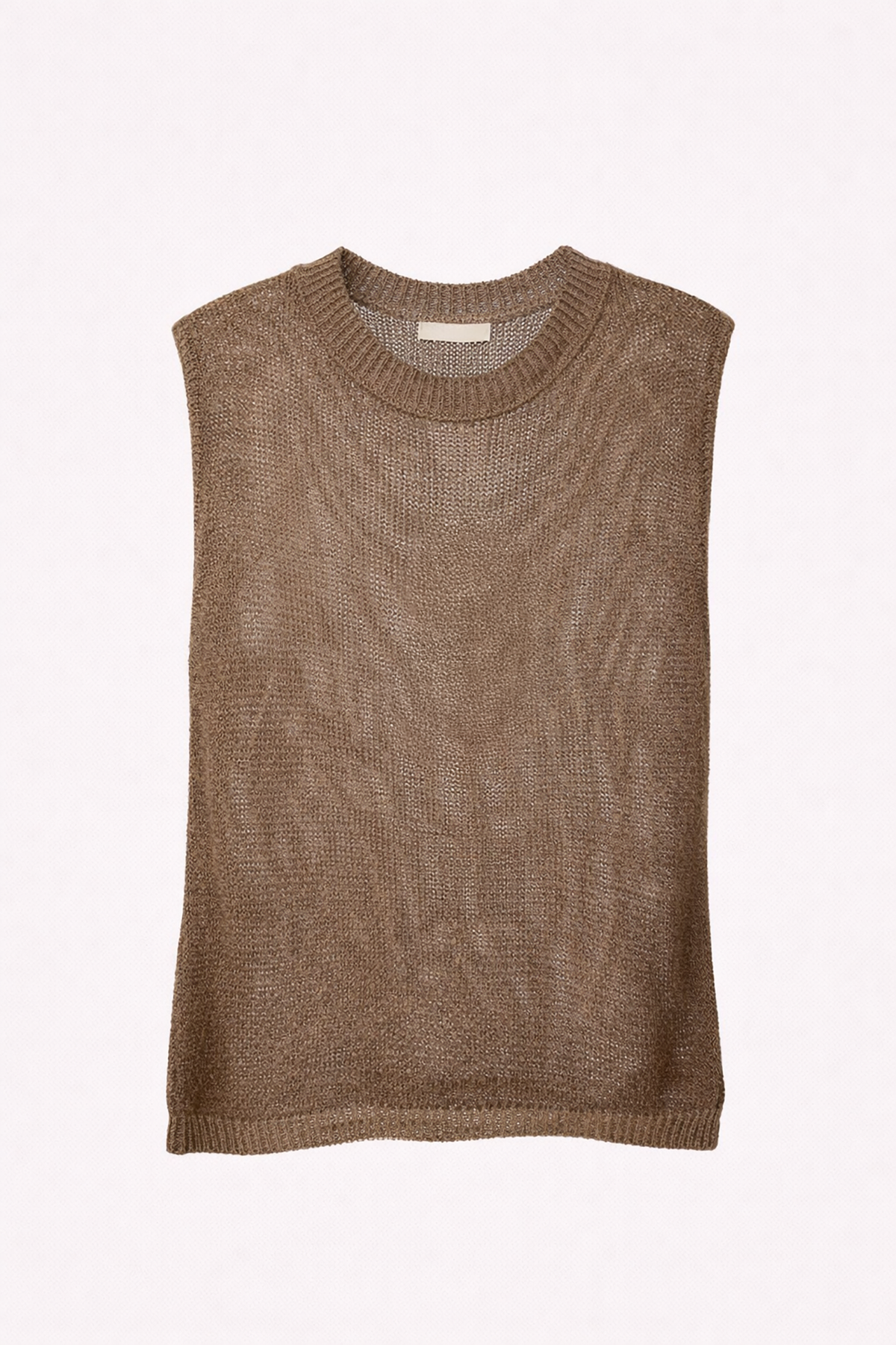 Brown knitted sleeveless sweater on a white background