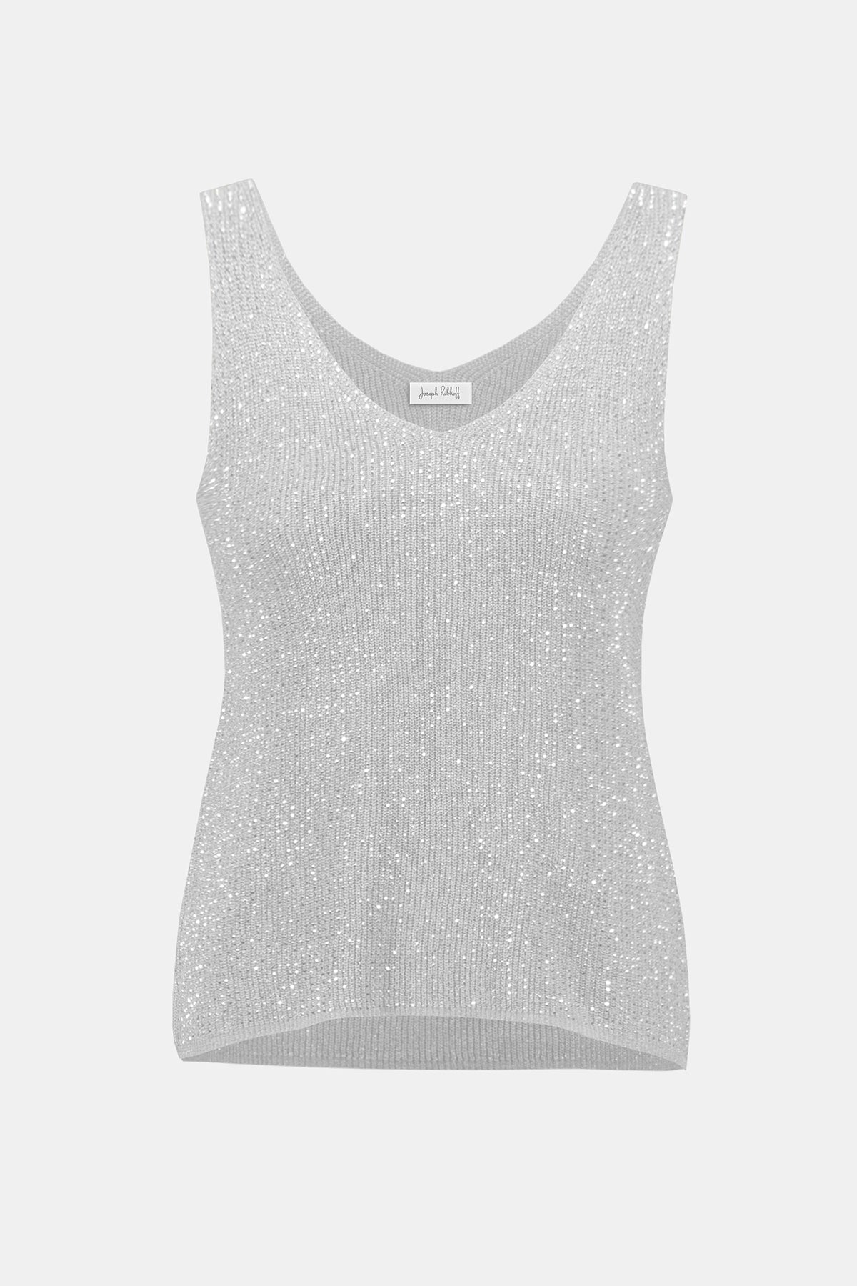 Silver sequin tank top on a white background